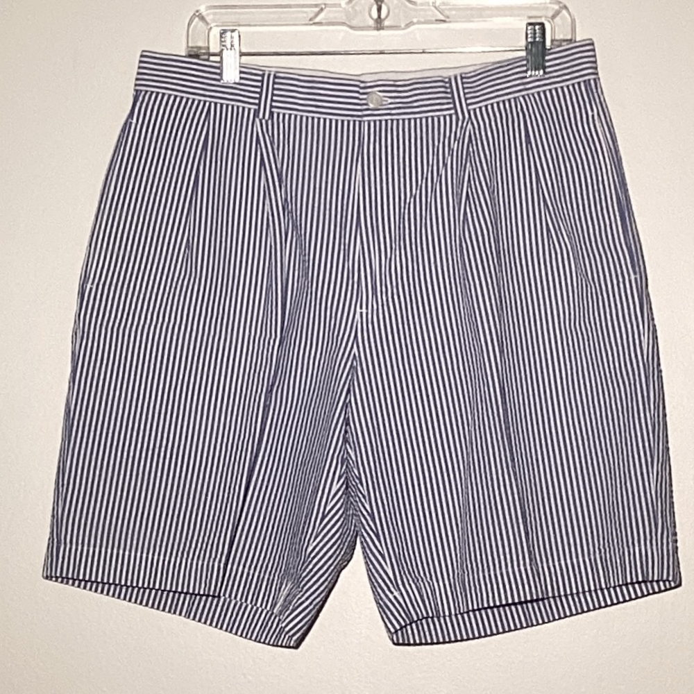 Brooks Brothers Blue and White Searsucker Flat Front Shorts